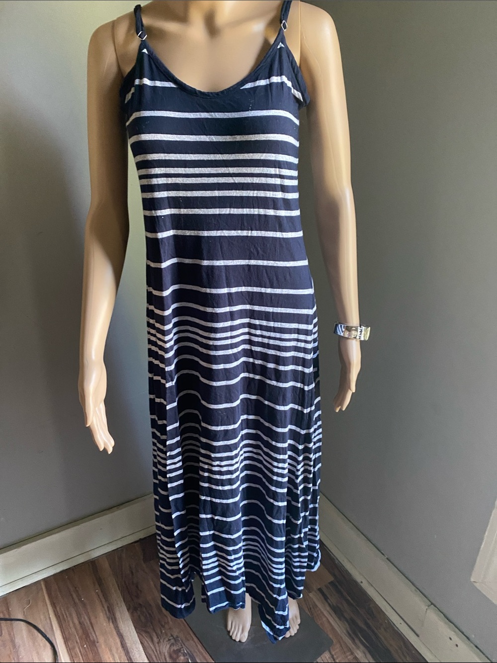 Andrea Jovine Navy and White Striped Maxi Dress